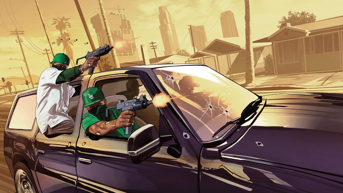 Bandidos disparando ilustración de Grand Theft Auto
